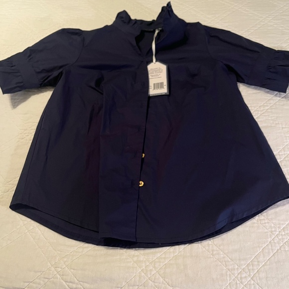 Duffield Lane Marlow Top Button Front Navy Stretch Women Small NWT MSRP $154 - Picture 10 of 12